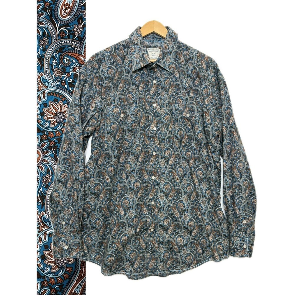 Panhandle Rough Stock Paisley Print Pearl Snap Long Sleeve Shirt Mens Size Large